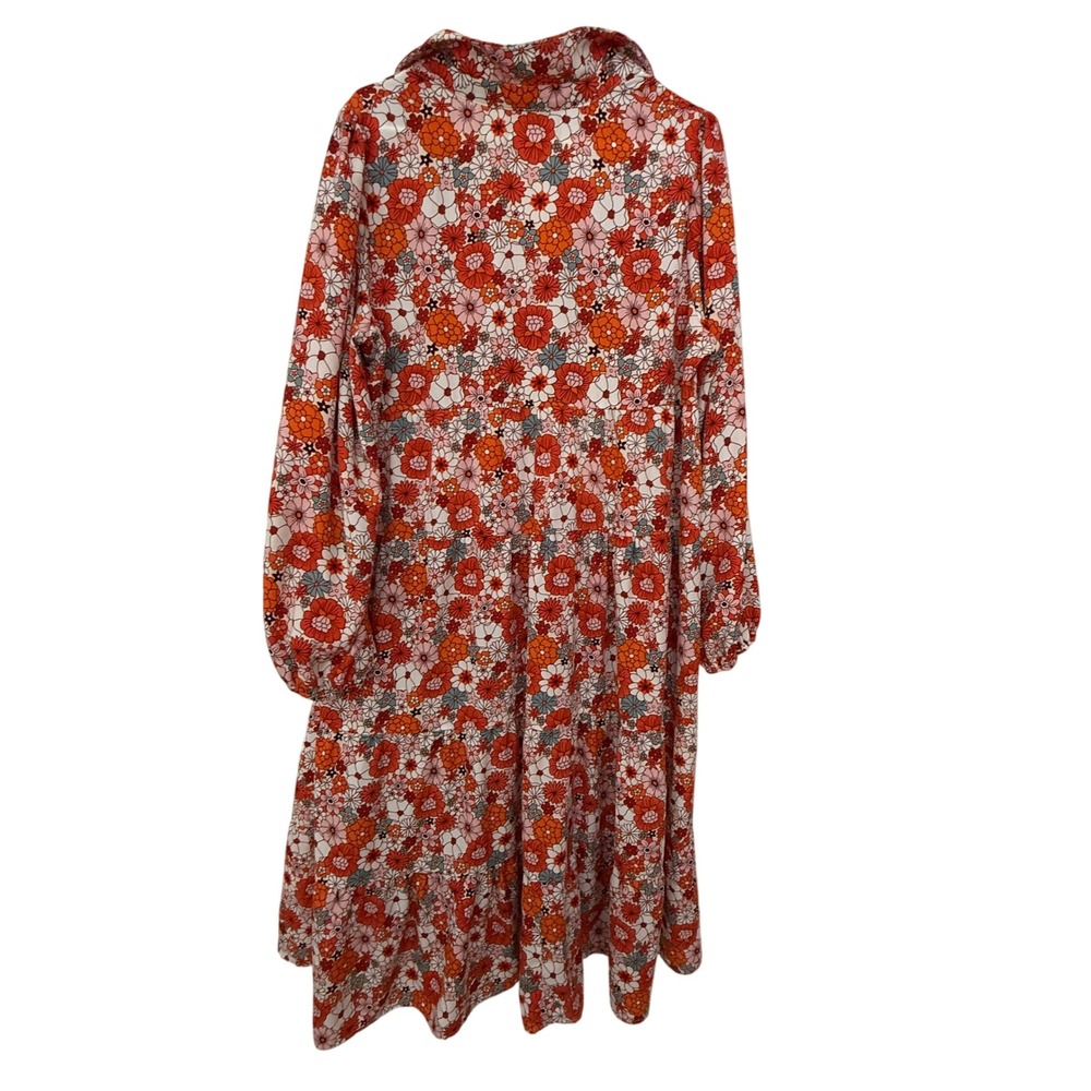 Dokotoo Maxi Dress SZ XL Orange Floral V Neck Collared Long Sleeve Tiered Boho - Picture 5 of 7